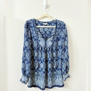 Max Studio Blue and White Bohemian Paisley Blouse